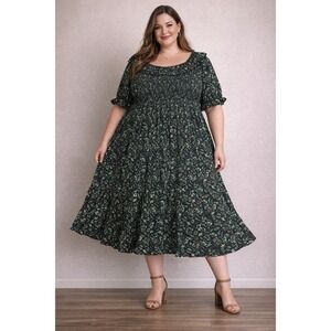 Ivy City Merry Dress SZ 4X  Christmas Holly Berry Holiday Ruffle Cotton EUC NAVY